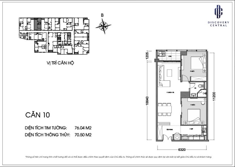 Thiết kế căn 10 - 70m2 - 2 phòng ngủ tại chung cư Discovery Central