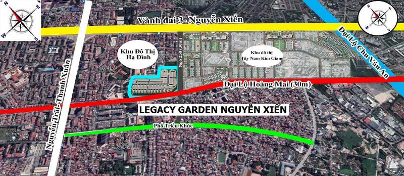 Vị trí thực tế dự án Legacy Garden trên Google Map: cách đường Nguyễn Xiển 100m